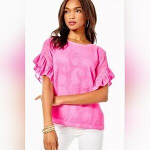 Lilly Pulitzer Darlah Top in Cockatoo Pink Size Large